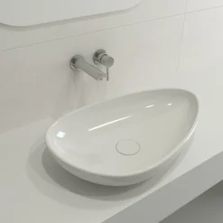 BOCCHI Etna 23" Palette Shaped Vessel Fireclay Bathroom Sink, White, 1114-001-0125