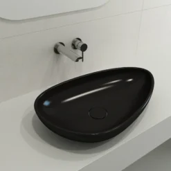 BOCCHI Etna 23" Palette Shaped Vessel Fireclay Bathroom Sink, Matte Black, 1114-004-0125