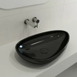 BOCCHI Etna 23" Palette Shaped Vessel Fireclay Bathroom Sink, Black, 1114-005-0125