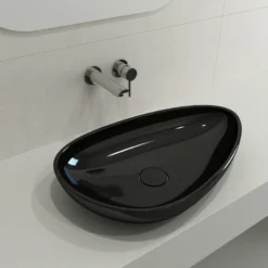 BOCCHI Etna 23" Palette Shaped Vessel Fireclay Bathroom Sink, Black, 1114-005-0125