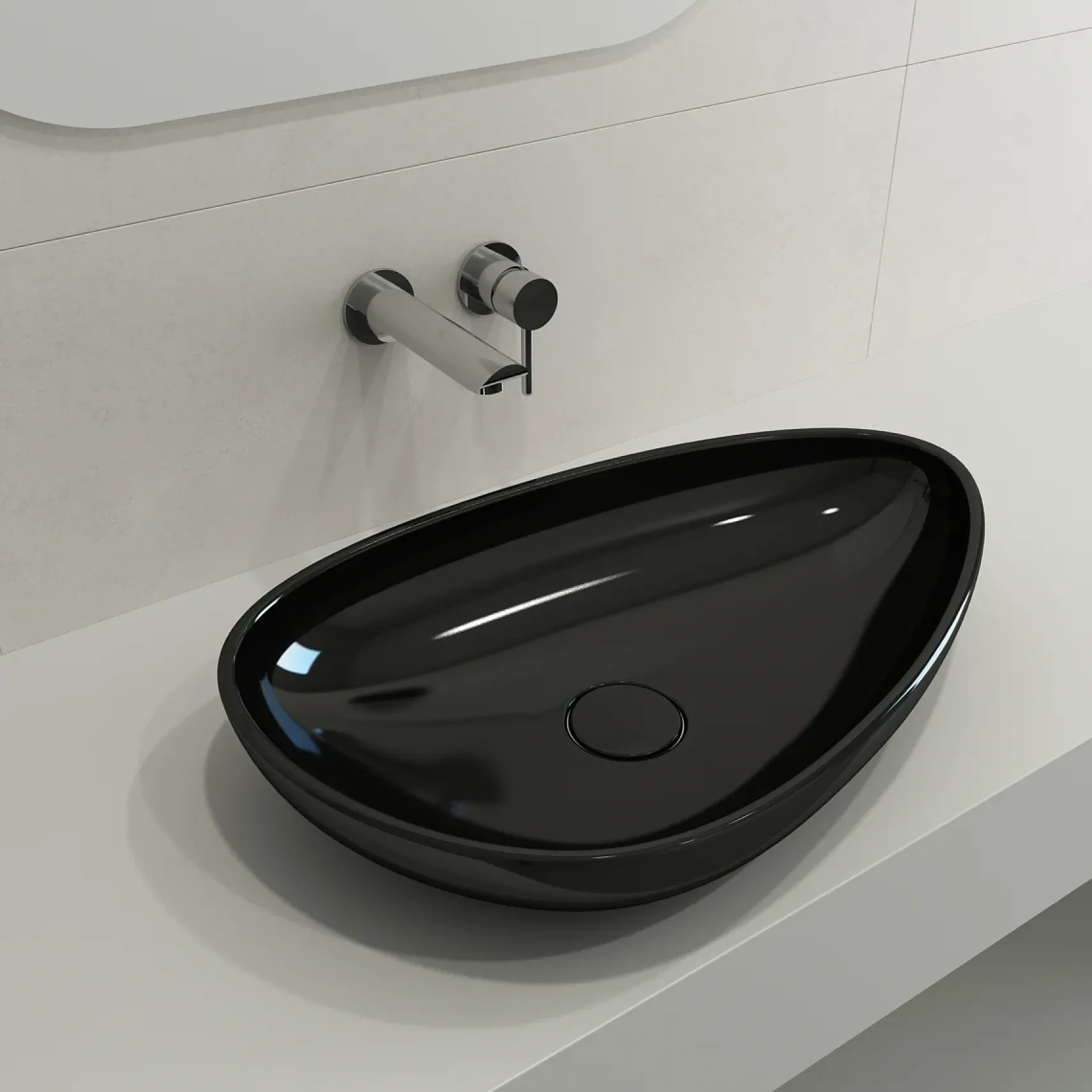 BOCCHI Etna 23" Palette Shaped Vessel Fireclay Bathroom Sink, Black, 1114-005-0125