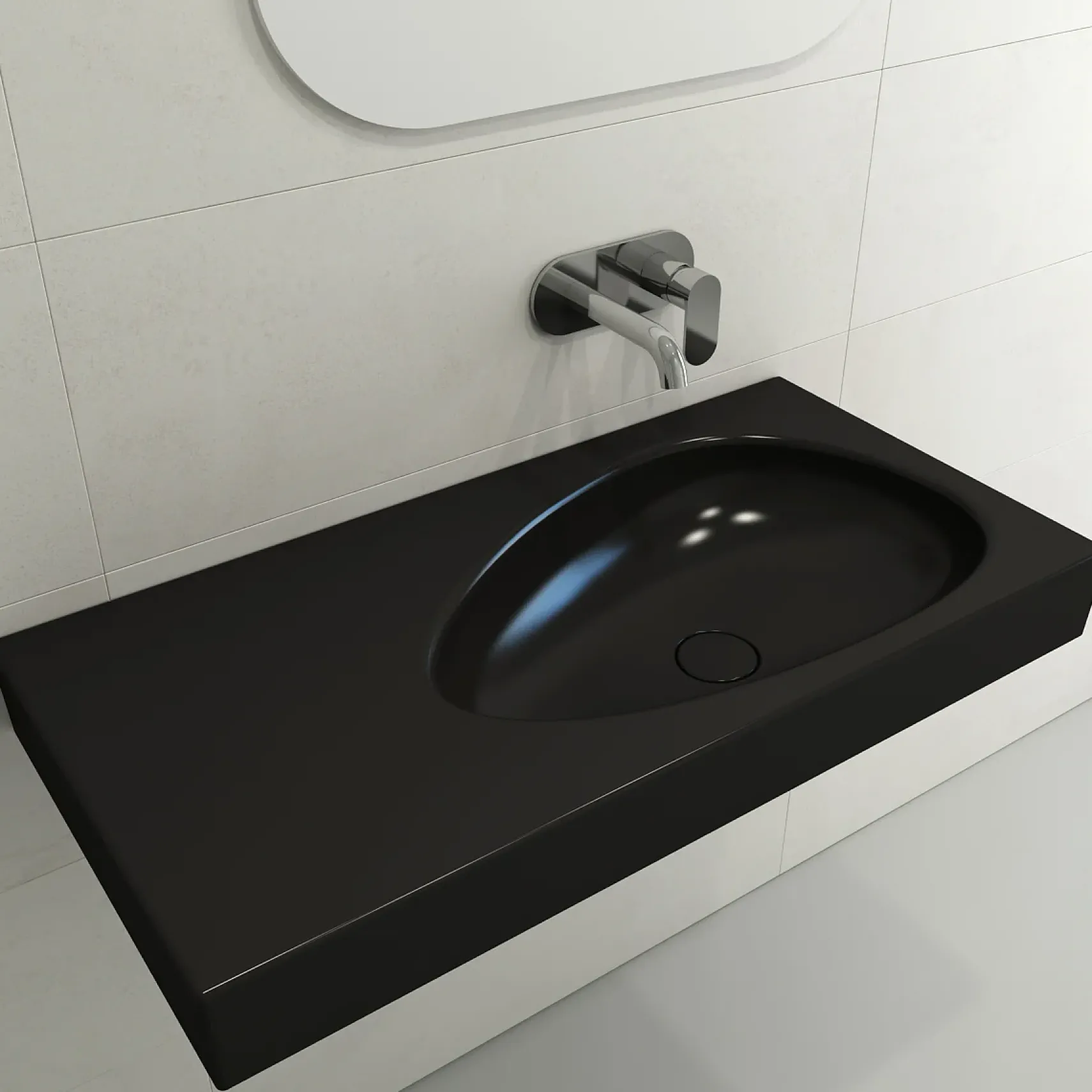 BOCCHI Etna 36" Palette Shaped Wallmount Fireclay Bathroom Sink, Matte Black, 1115-004-0125