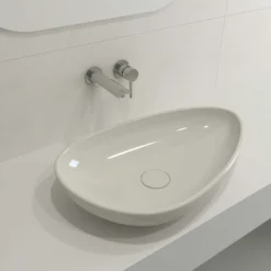 BOCCHI Etna 23" Palette Shaped Vessel Fireclay Bathroom Sink, Biscuit, 1114-014-0125