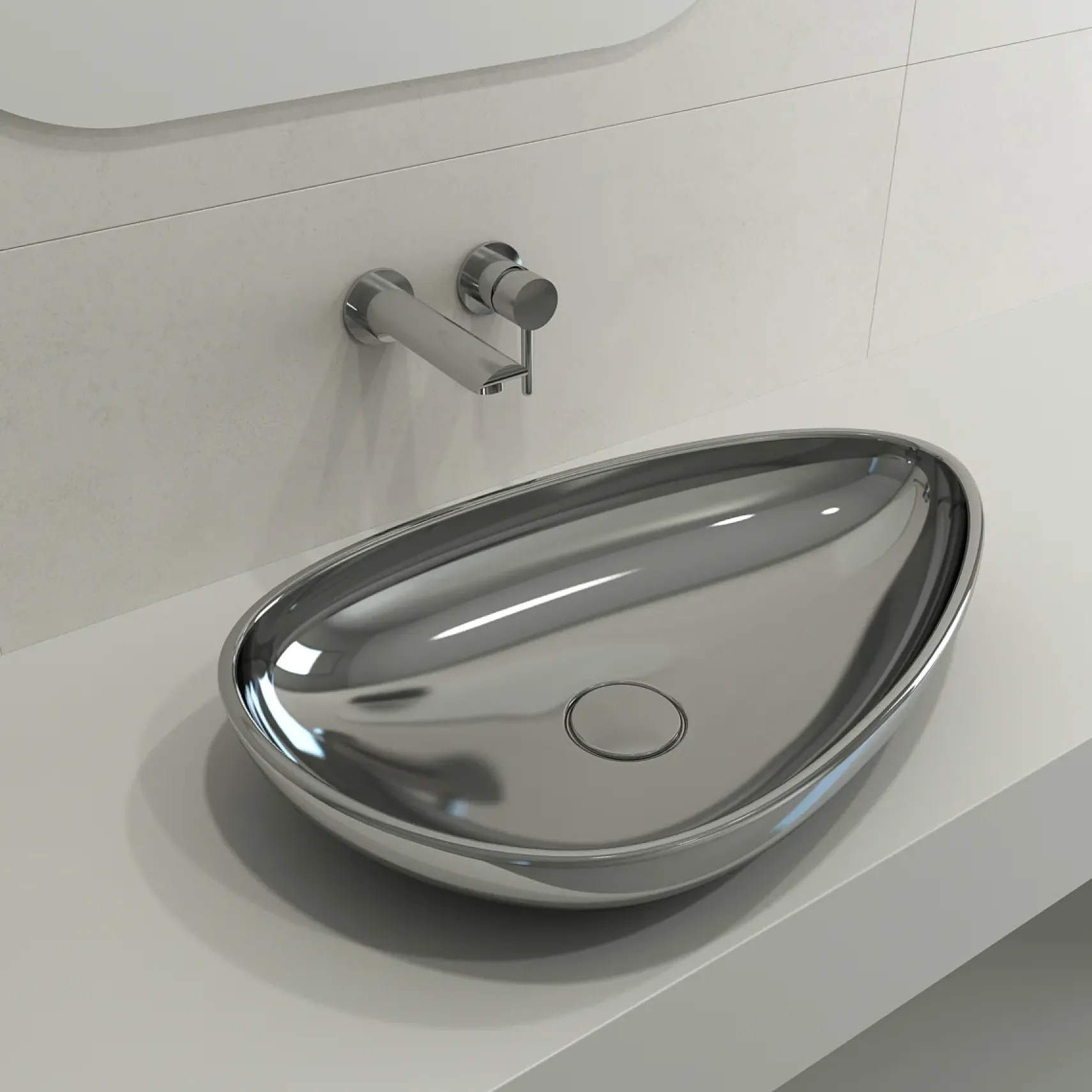 BOCCHI Etna 23" Palette Shaped Vessel Fireclay Bathroom Sink, Platinum, 1114-401-0125