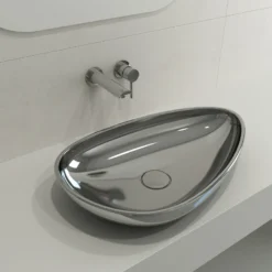 BOCCHI Etna 23" Palette Shaped Vessel Fireclay Bathroom Sink, Platinum, 1114-401-0125