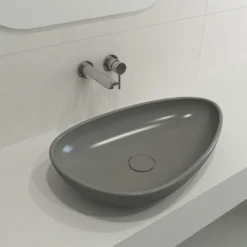 BOCCHI Etna 23" Palette Shaped Vessel Fireclay Bathroom Sink, Matte Gray, 1114-006-0125