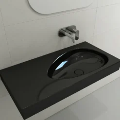 BOCCHI Etna 36" Palette Shaped Wallmount Fireclay Bathroom Sink, Black, 1115-005-0125