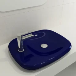 BOCCHI Fenice 22" Rectangle Vessel Fireclay Bathroom Sink, Sapphire Blue, Single Faucet Hole, 1489-010-0126