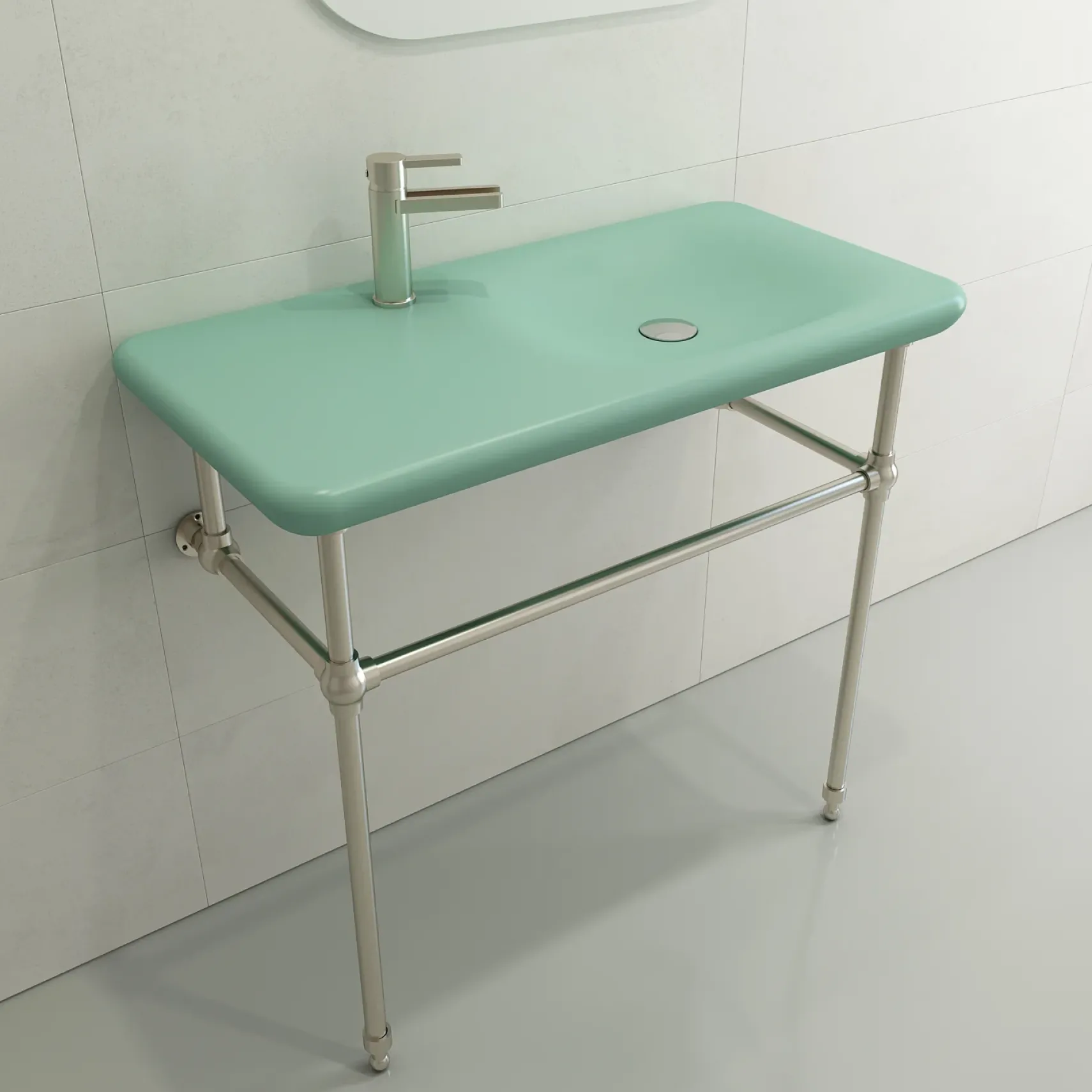 BOCCHI Fenice 36" Rectangle Wallmount Fireclay Bathroom Sink, Matte Mint Green, Single Faucet Hole, 1490-033-0126