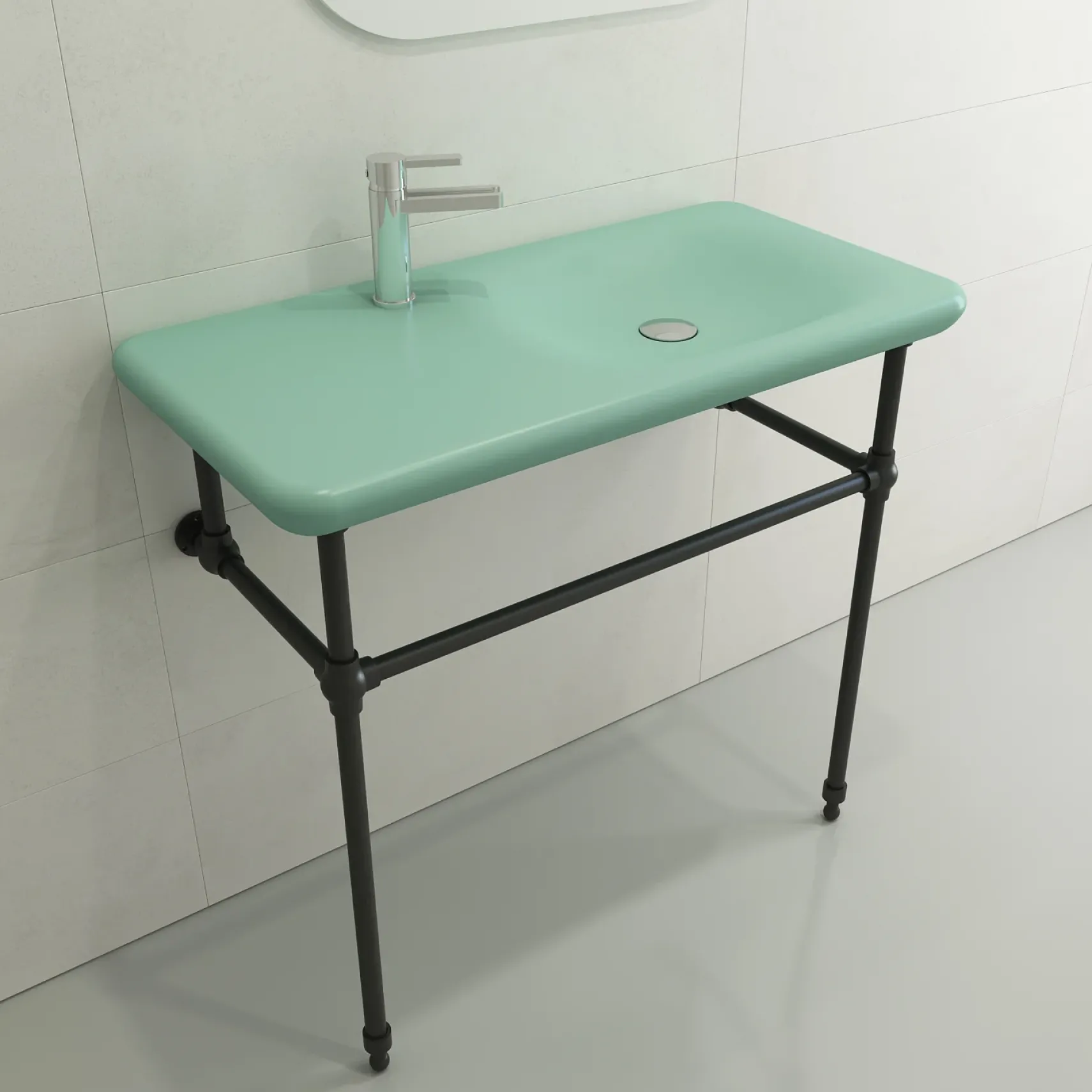 BOCCHI Fenice 36" Rectangle Wallmount Fireclay Bathroom Sink, Matte Mint Green, Single Faucet Hole, 1490-033-0126