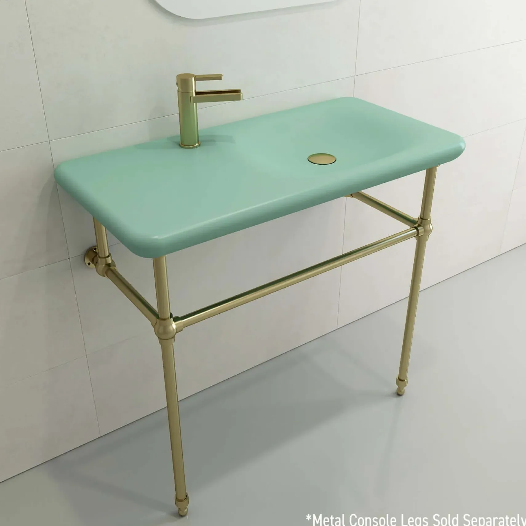 BOCCHI Fenice 36" Rectangle Wallmount Fireclay Bathroom Sink, Matte Mint Green, Single Faucet Hole, 1490-033-0126