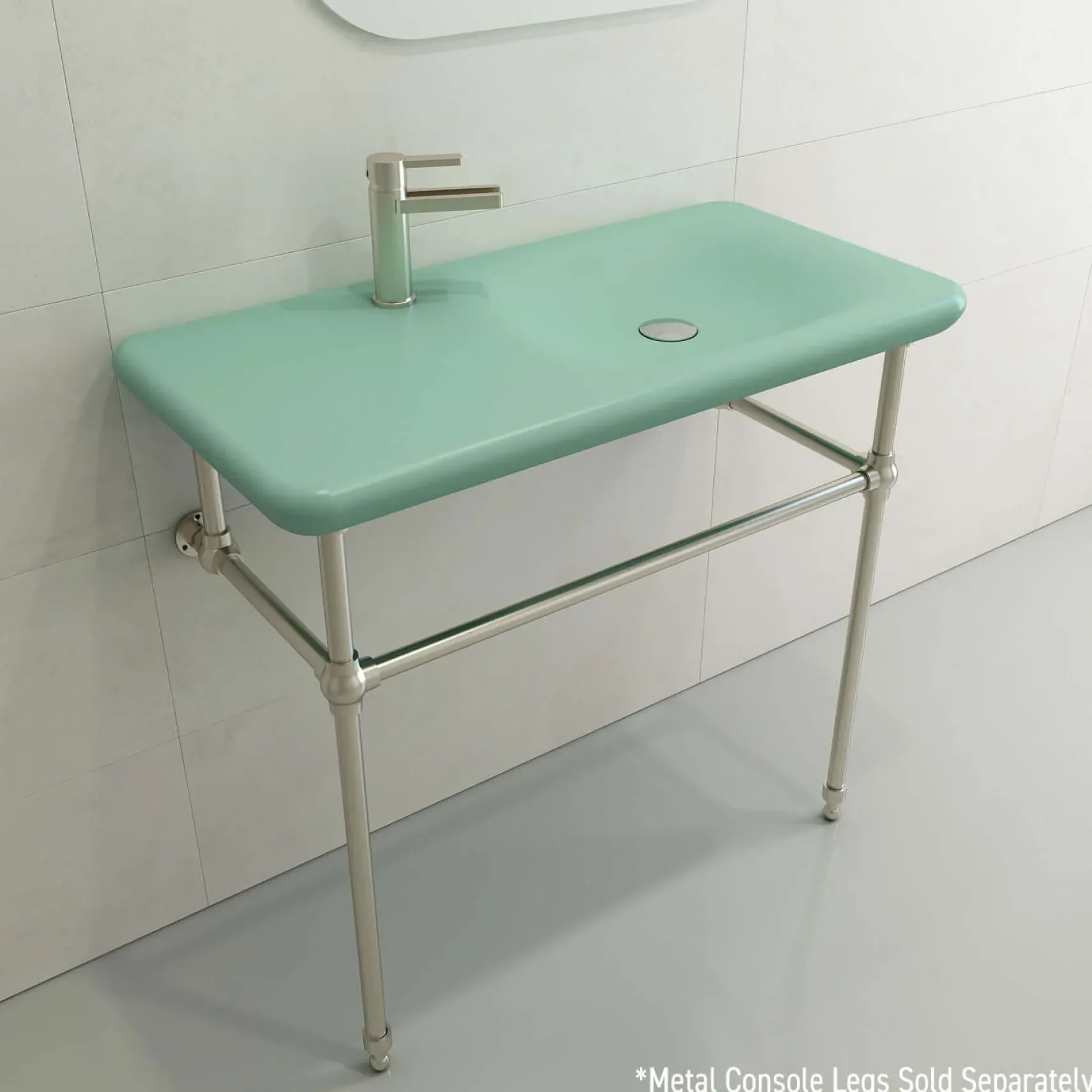 BOCCHI Fenice 36" Rectangle Wallmount Fireclay Bathroom Sink, Matte Mint Green, Single Faucet Hole, 1490-033-0126