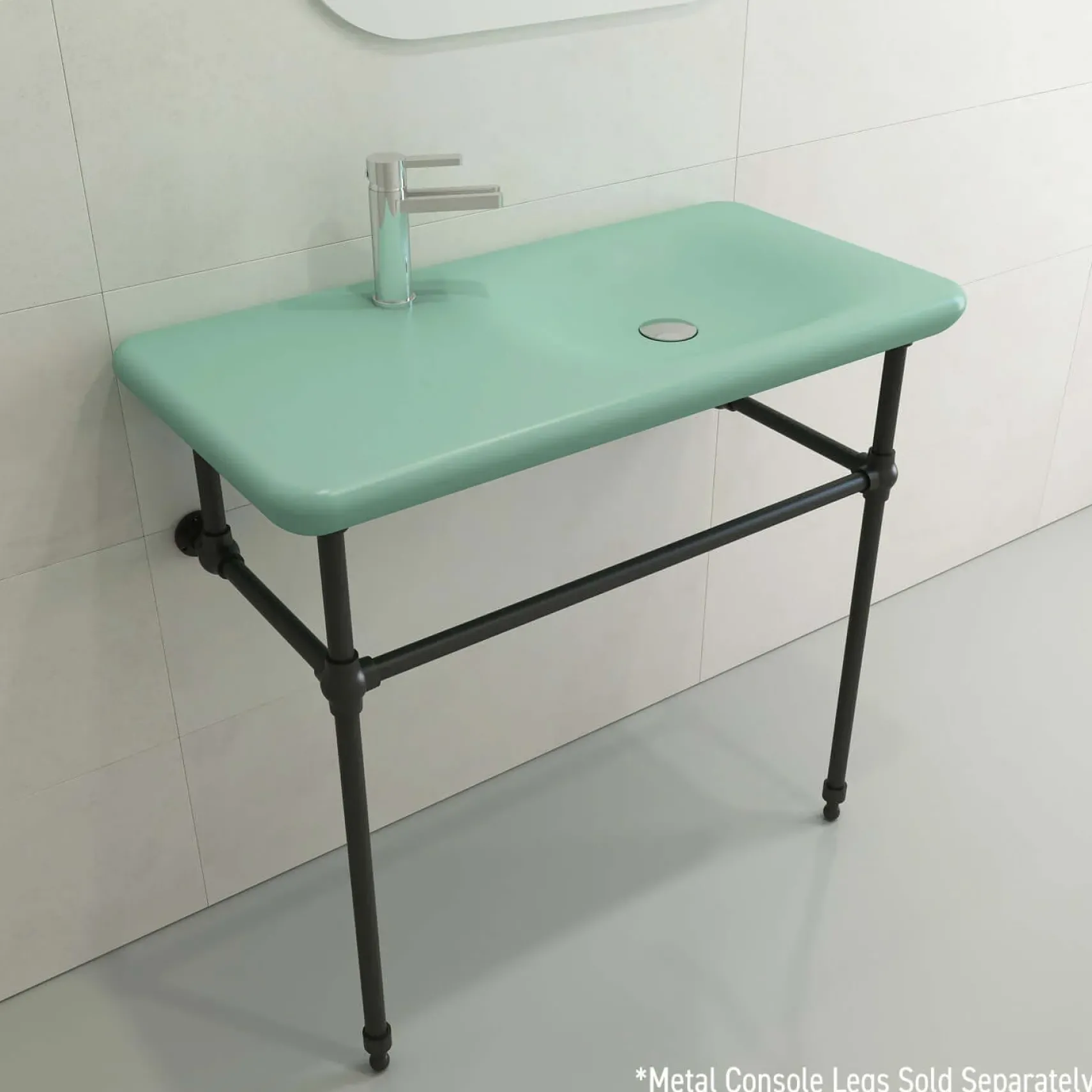 BOCCHI Fenice 36" Rectangle Wallmount Fireclay Bathroom Sink, Matte Mint Green, Single Faucet Hole, 1490-033-0126