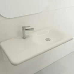 BOCCHI Fenice 36" Rectangle Wallmount Fireclay Bathroom Sink, Biscuit, Single Faucet Hole, 1490-014-0126