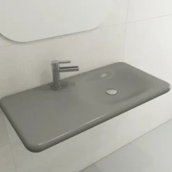 BOCCHI Fenice 36" Rectangle Wallmount Fireclay Bathroom Sink, Matte Gray, Single Faucet Hole, 1490-006-0126