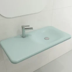 BOCCHI Fenice 36" Rectangle Wallmount Fireclay Bathroom Sink, Matte Ice Blue, Single Faucet Hole, 1490-029-0126
