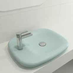 BOCCHI Fenice 22" Rectangle Vessel Fireclay Bathroom Sink, Matte Ice Blue, Single Faucet Hole, 1489-029-0126