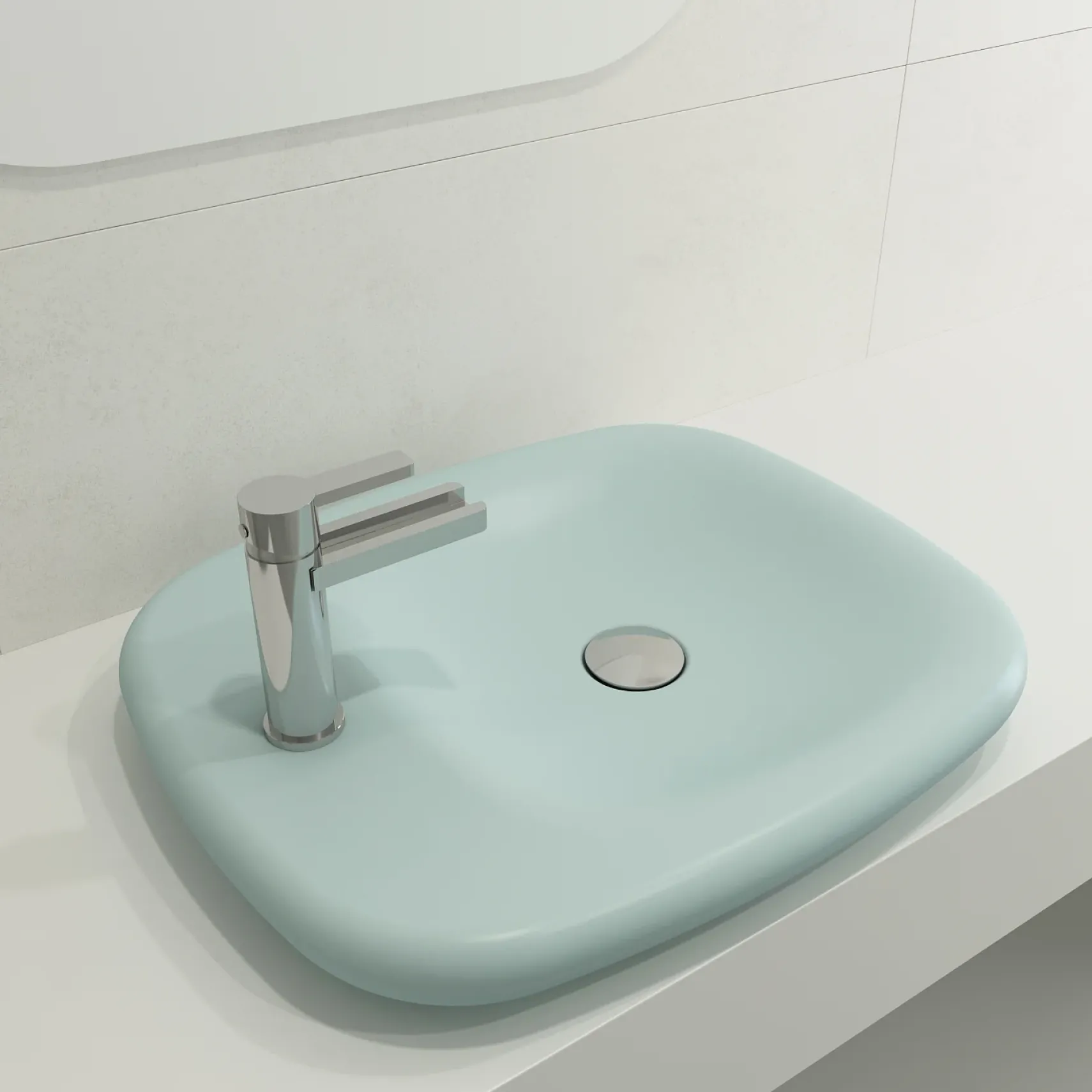 BOCCHI Fenice 22" Rectangle Vessel Fireclay Bathroom Sink, Matte Ice Blue, Single Faucet Hole, 1489-029-0126