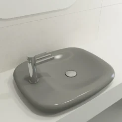BOCCHI Fenice 22" Rectangle Vessel Fireclay Bathroom Sink, Matte Gray, Single Faucet Hole, 1489-006-0126