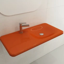 BOCCHI Fenice 36" Rectangle Wallmount Fireclay Bathroom Sink, Orange, Single Faucet Hole, 1490-012-0126