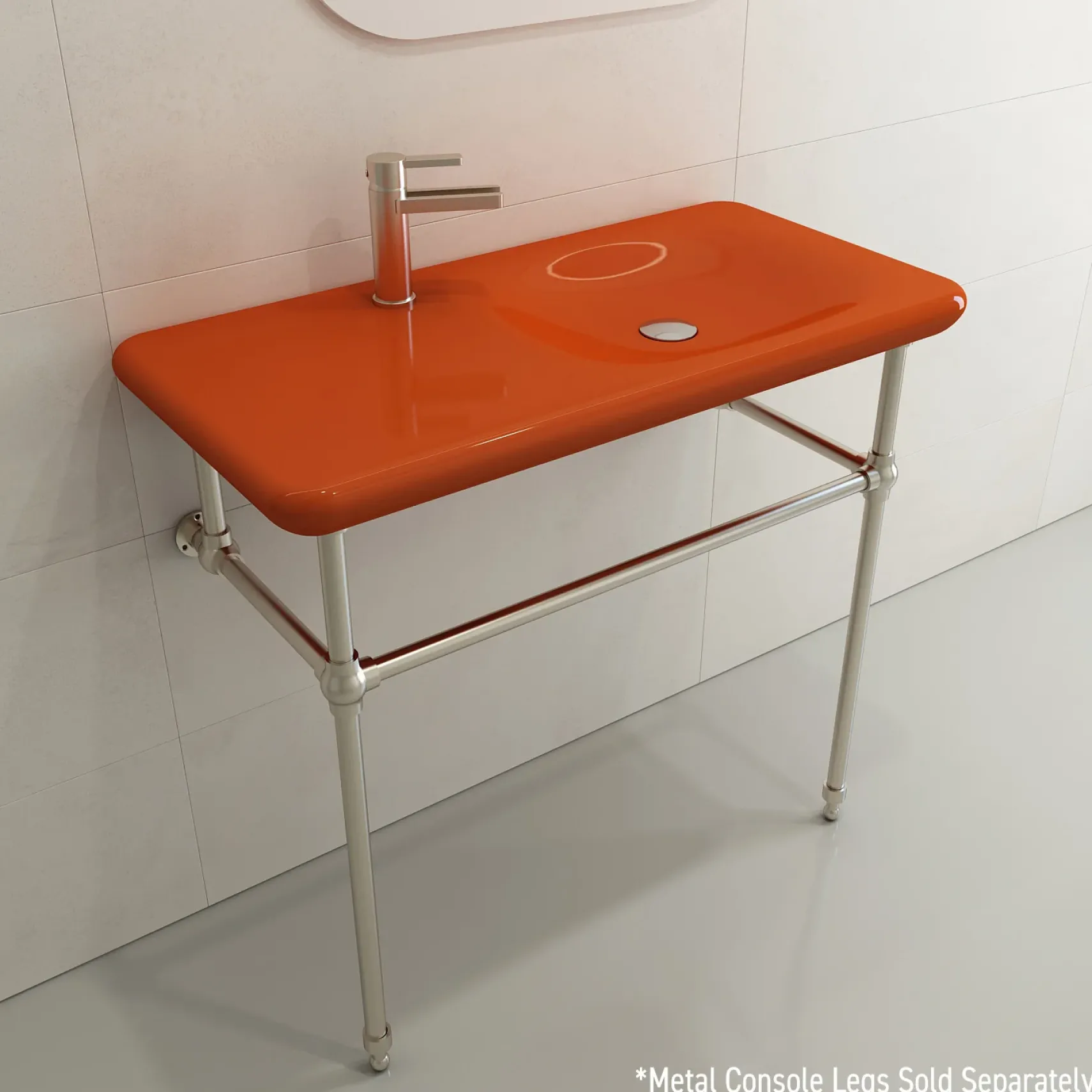 BOCCHI Fenice 36" Rectangle Wallmount Fireclay Bathroom Sink, Orange, Single Faucet Hole, 1490-012-0126