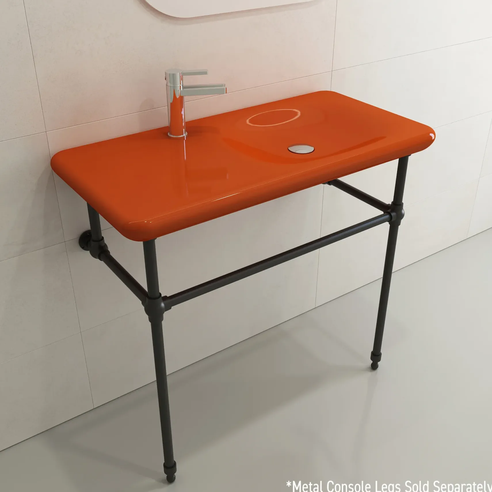 BOCCHI Fenice 36" Rectangle Wallmount Fireclay Bathroom Sink, Orange, Single Faucet Hole, 1490-012-0126