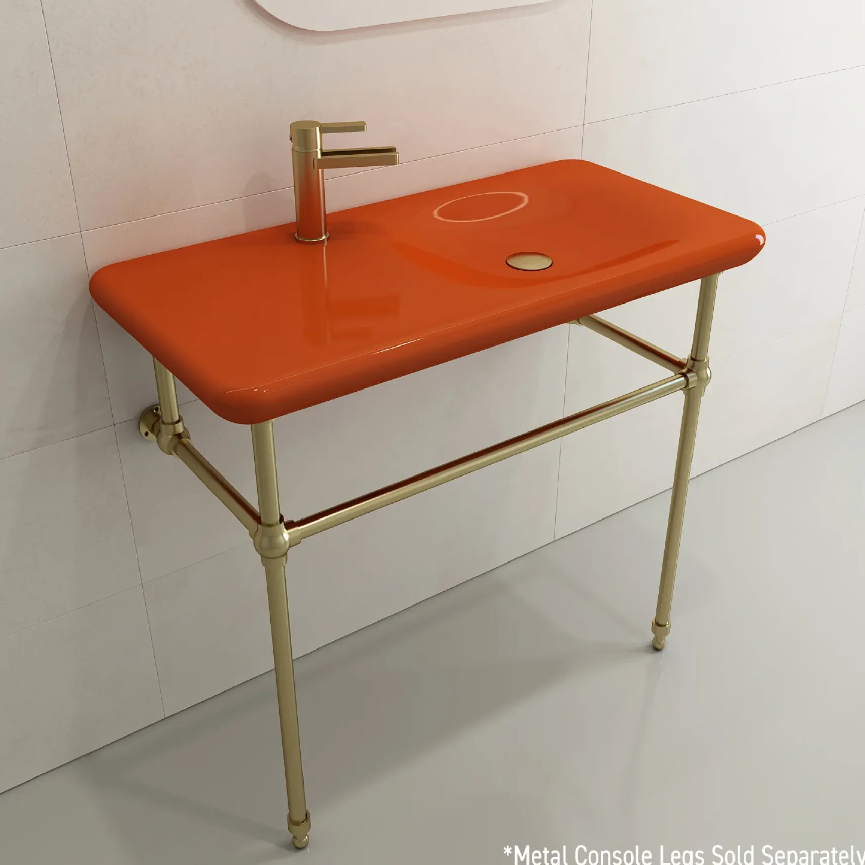 BOCCHI Fenice 36" Rectangle Wallmount Fireclay Bathroom Sink, Orange, Single Faucet Hole, 1490-012-0126