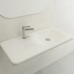 BOCCHI Fenice 36" Rectangle Wallmount Fireclay Bathroom Sink, White, Single Faucet Hole, 1490-001-0126
