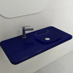 BOCCHI Fenice 36" Rectangle Wallmount Fireclay Bathroom Sink, Sapphire Blue, Single Faucet Hole, 1490-010-0126