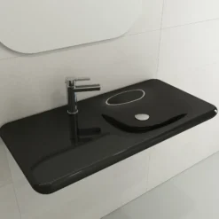 BOCCHI Fenice 36" Rectangle Wallmount Fireclay Bathroom Sink, Black, Single Faucet Hole, 1490-005-0126