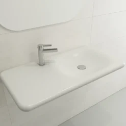 BOCCHI Fenice 36" Rectangle Wallmount Fireclay Bathroom Sink, Matte White, Single Faucet Hole, 1490-002-0126