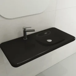 BOCCHI Fenice 36" Rectangle Wallmount Fireclay Bathroom Sink, Matte Black, Single Faucet Hole, 1490-004-0126