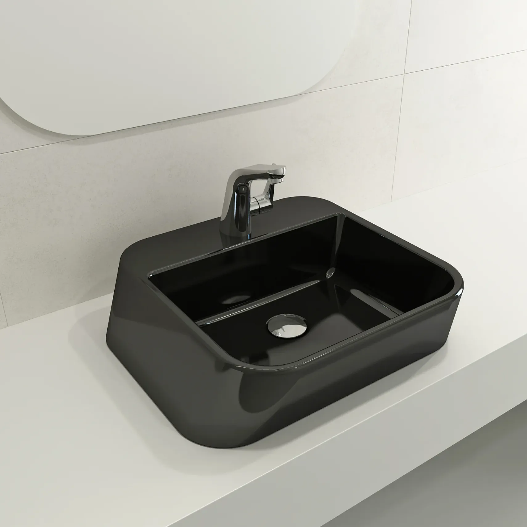 BOCCHI Firenze 20" Rectangle Vessel Fireclay Bathroom Sink, Black, Single Faucet Hole, 1074-005-0126