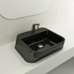 BOCCHI Firenze 20" Rectangle Vessel Fireclay Bathroom Sink, Black, Single Faucet Hole, 1074-005-0126