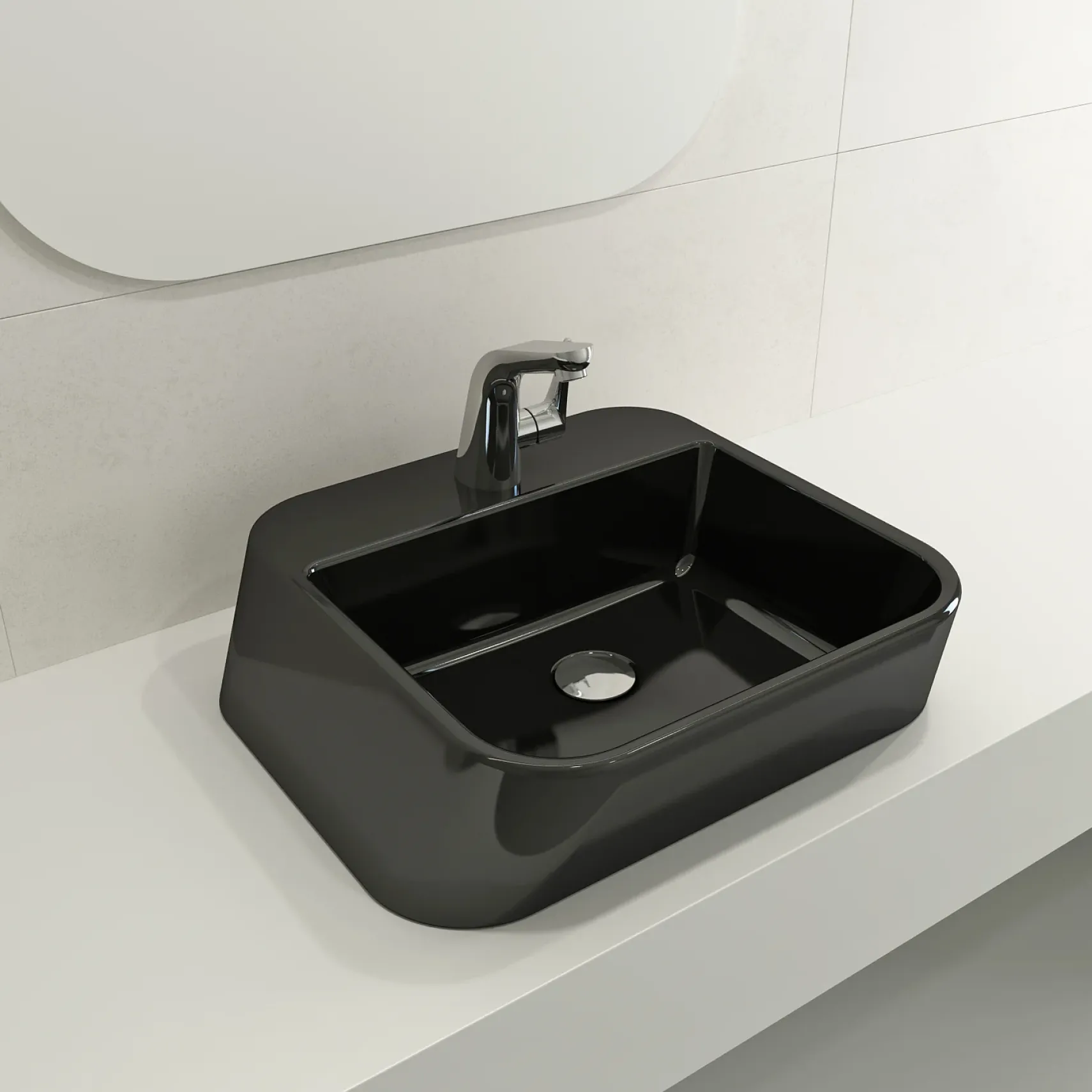 BOCCHI Firenze 20" Rectangle Vessel Fireclay Bathroom Sink, Black, Single Faucet Hole, 1074-005-0126
