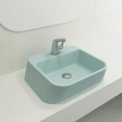 BOCCHI Firenze 20" Rectangle Vessel Fireclay Bathroom Sink, Matte Ice Blue, Single Faucet Hole, 1074-029-0126