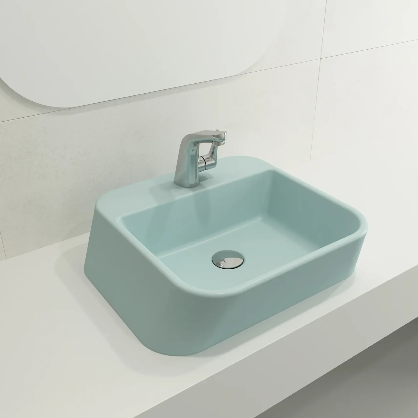 BOCCHI Firenze 20" Rectangle Vessel Fireclay Bathroom Sink, Matte Ice Blue, Single Faucet Hole, 1074-029-0126