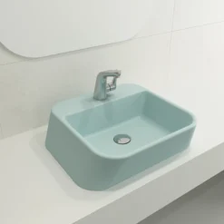 BOCCHI Firenze 20" Rectangle Vessel Fireclay Bathroom Sink, Matte Ice Blue, Single Faucet Hole, 1074-029-0126