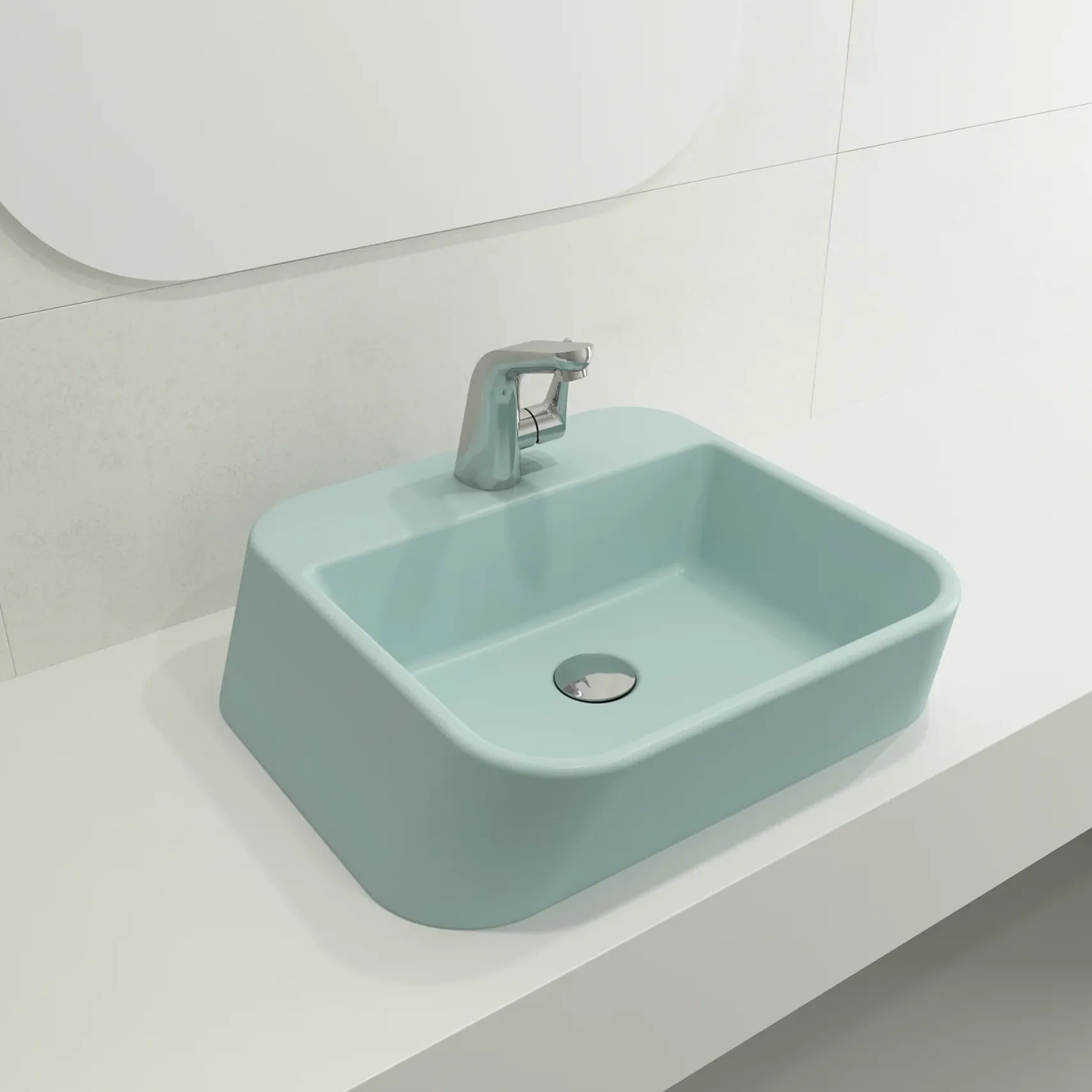 BOCCHI Firenze 20" Rectangle Vessel Fireclay Bathroom Sink, Matte Ice Blue, Single Faucet Hole, 1074-029-0126