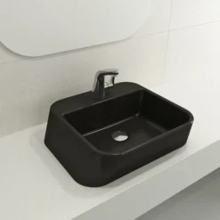 BOCCHI Firenze 20" Rectangle Vessel Fireclay Bathroom Sink, Matte Black, Single Faucet Hole, 1074-004-0126