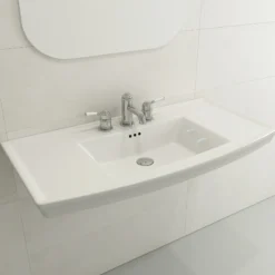 BOCCHI Lavita 40" Rectangle Wallmount Fireclay Bathroom Sink, White, 3 Faucet Hole, 1168-001-0127
