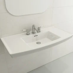 BOCCHI Lavita 40" Rectangle Wallmount Fireclay Bathroom Sink, White, 3 Faucet Hole, 1168-001-0127