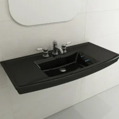 BOCCHI Lavita 40" Rectangle Wallmount Fireclay Bathroom Sink, Black, 3 Faucet Hole, 1168-005-0127