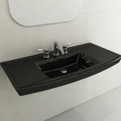 BOCCHI Lavita 40" Rectangle Wallmount Fireclay Bathroom Sink, Black, 3 Faucet Hole, 1168-005-0127