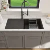 BOCCHI Levanzo 39" Dual Mount Granite Kitchen Sink Kit, Metallic Black, Includes Drainboard, 1635-505-0120