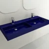 BOCCHI Milano 48" Rectangle Wallmount Fireclay Bathroom Sink, Double Basin, Sapphire Blue, Single Faucet Hole, 1393-010-0132