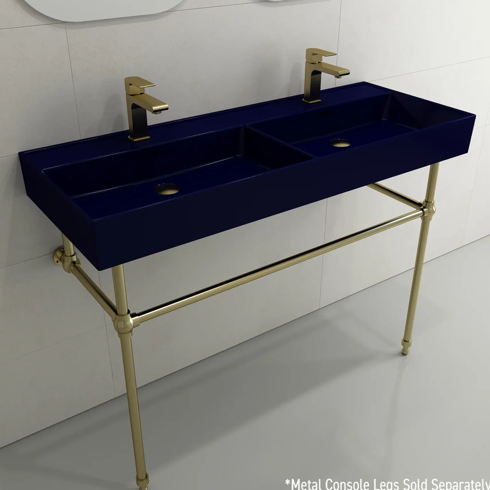 BOCCHI Milano 48" Rectangle Wallmount Fireclay Bathroom Sink, Double Basin, Sapphire Blue, Single Faucet Hole, 1393-010-0132