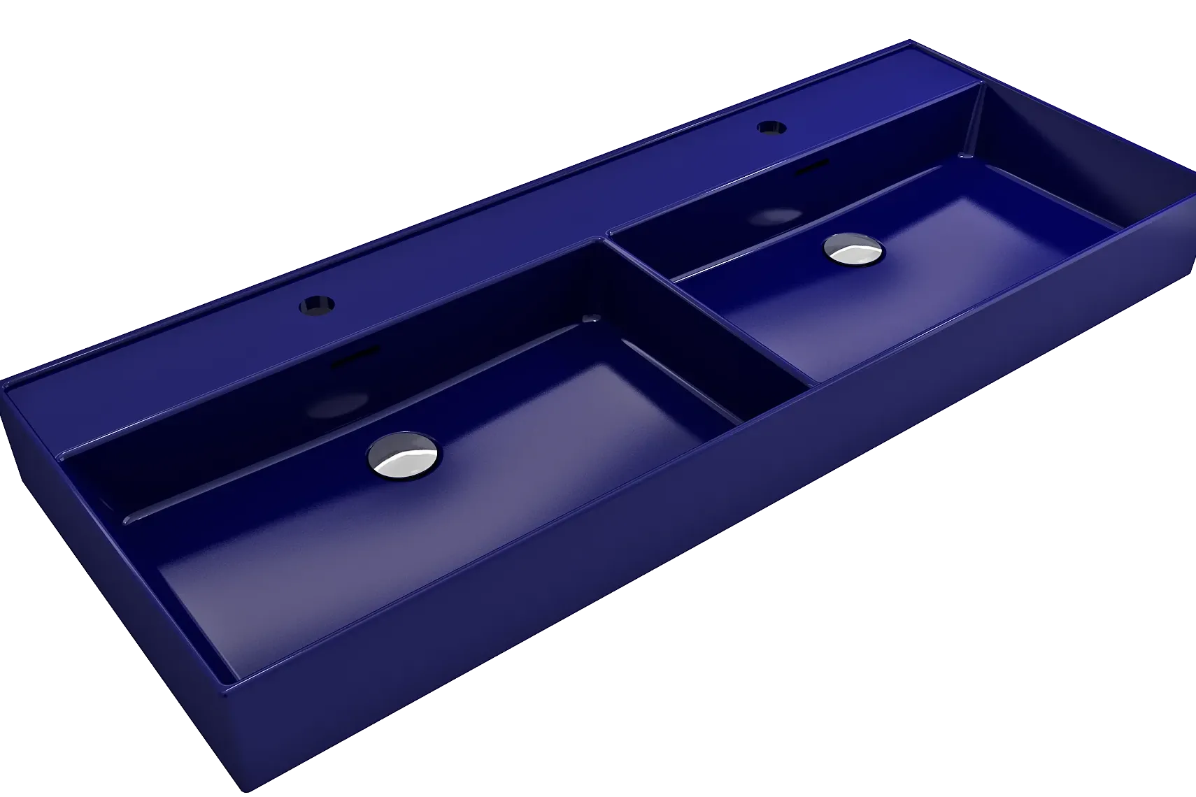 BOCCHI Milano 48" Rectangle Wallmount Fireclay Bathroom Sink, Double Basin, Sapphire Blue, Single Faucet Hole, 1393-010-0132