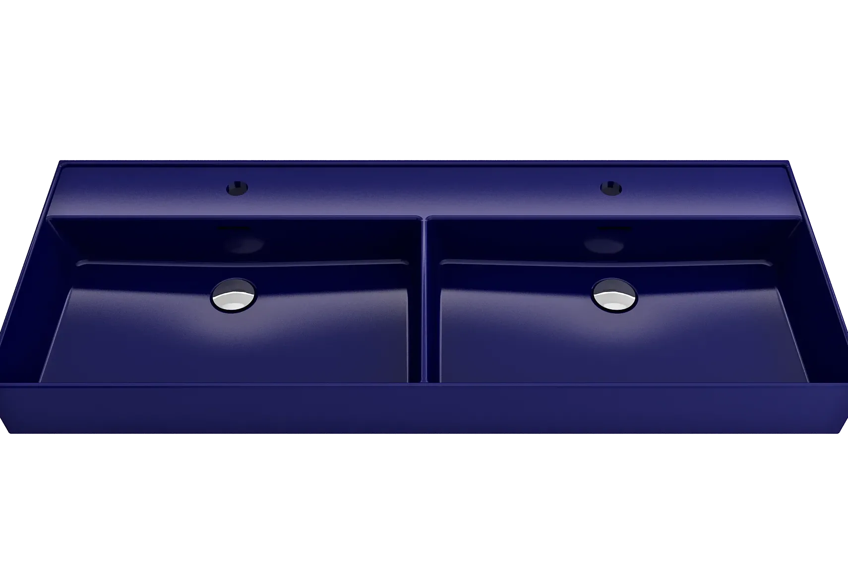 BOCCHI Milano 48" Rectangle Wallmount Fireclay Bathroom Sink, Double Basin, Sapphire Blue, Single Faucet Hole, 1393-010-0132