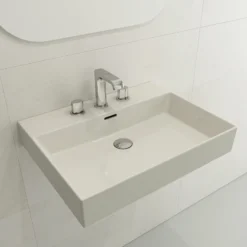 BOCCHI Milano 24" Rectangle Wallmount Fireclay Bathroom Sink, Biscuit, 3 Faucet Hole, 1376-014-0127